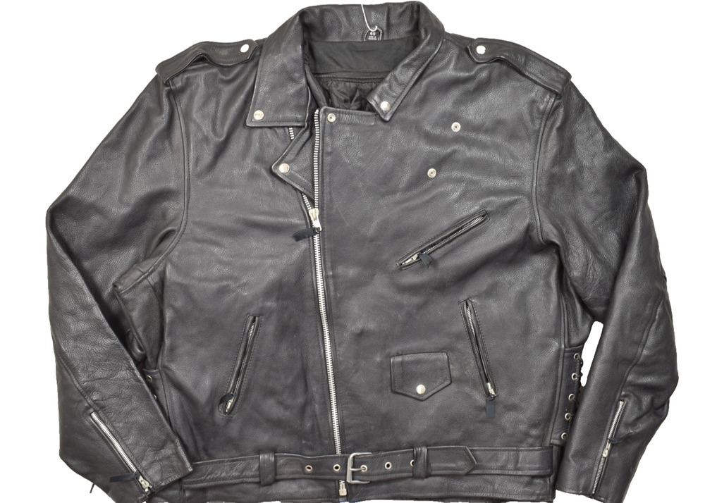 USA Bikers Dream Apparel Men's Size 60 Black Leather Motorcycle Jacket Lace Up